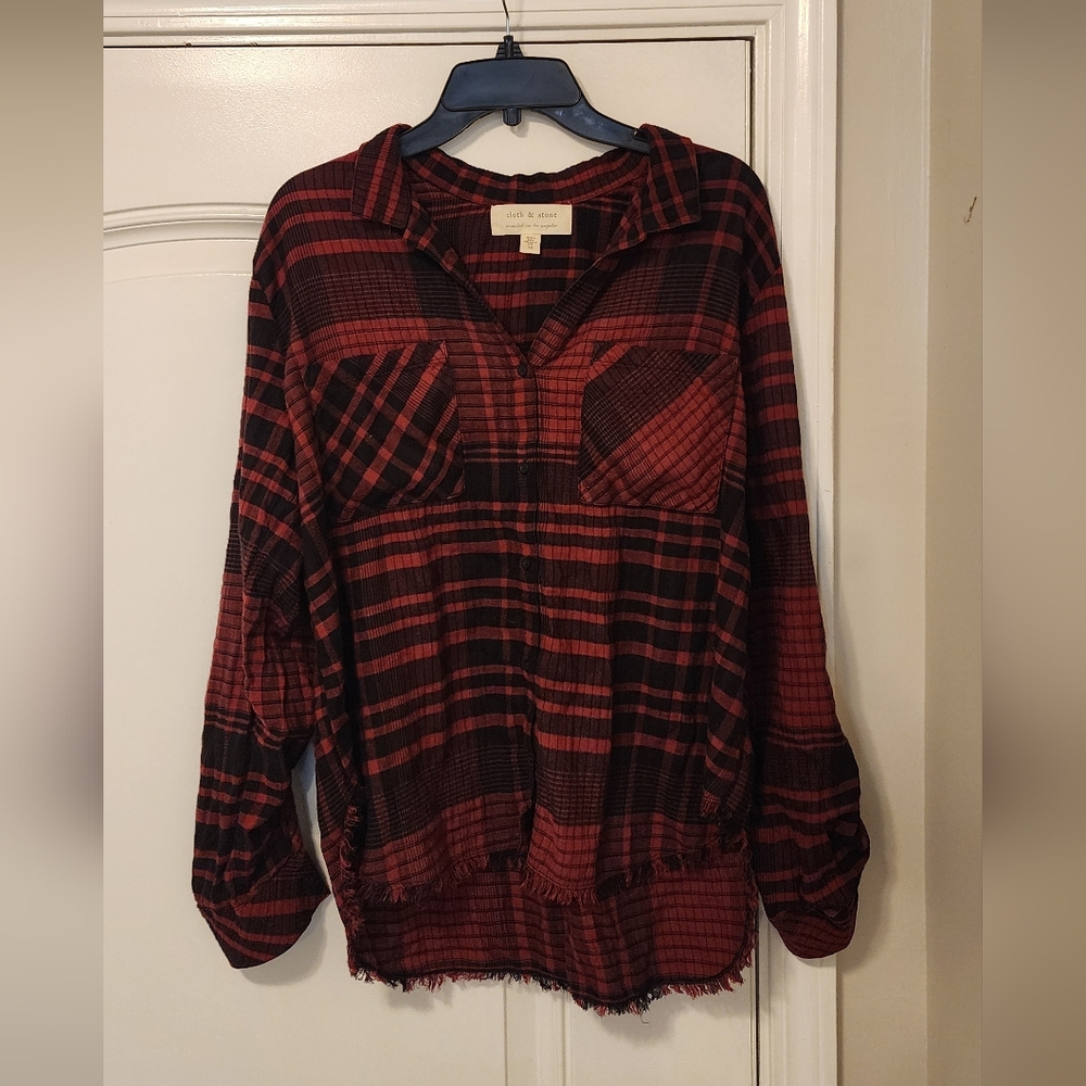 Plaid Button-Up Shirt in Red and Black